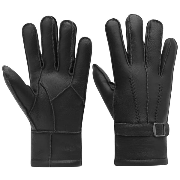 Harssidanzar Winter Leather Gloves For Mens Warmth Shearling Lined Leather Gloves Cold Weather Driving Gloves SM042CA,Black, Size,L