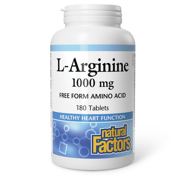 Natural Factors L-Arginine 1000 mg, 180 Tablets, HIGH POTENCY, Supports Healthy Heart Function, Proudly Canadian