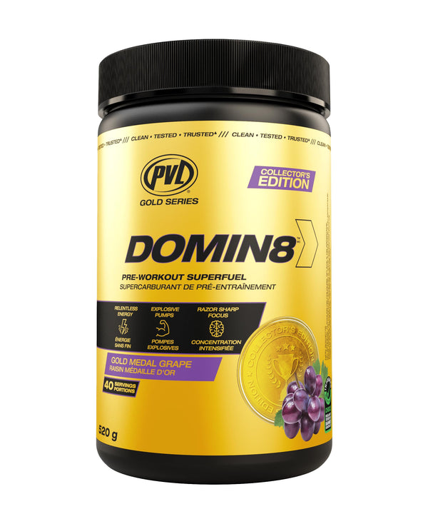 PVL Gold Series Domin8 | Pre-workout Superfuel - full dose Preworkout - 520 g - (Gold Medal Grape)