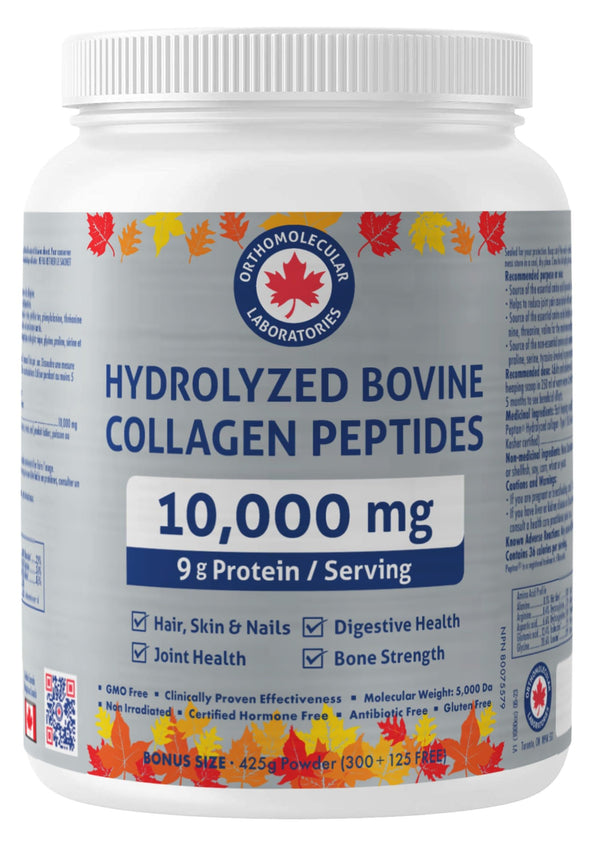 Orthomolecular Laboratories - Hydrolyzed Bovine Collagen Peptides Powder 10000mg, 425g - Vitamins for Bone Strength, Digestive Health, Joint Health, Hair Skin and Nail Vitamins - Collagen Supplement