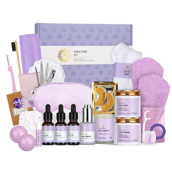 Gifts for Women, 28pcs Lavender Facial Set includes Face Cream,Bath Oil,Shower Accessories. Body & Facial Kit for Women, Birthday Gift for Women Mother's Day Gift