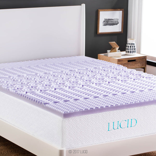 LUCID 2 Inch 5 Zone Lavender Memory Foam Mattress Topper – Calming Lavender – Targeted Convoluted Comfort Zones, Full (LU20FF30ZT)