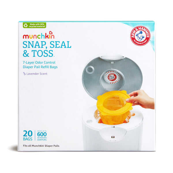 Munchkin Arm & Hammer Diaper Pail Snap, Seal and Toss Refill Bags, 20 Bags, Holds 600 Diapers