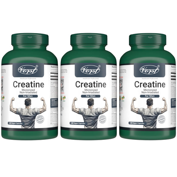 VORST Creatine Supplement for Men 3 x 180 Vegan Capsules | Monohydrate Micronized Non Irradiated | Pills for Adults of All Ages | 3 Bottles