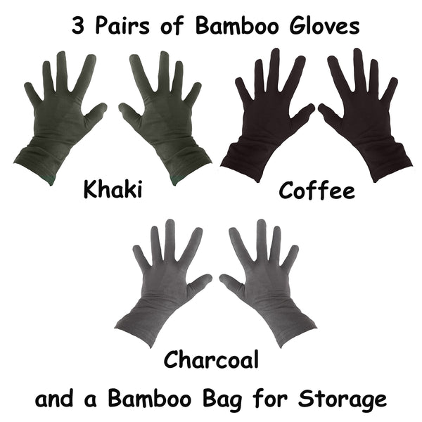 LEAFY BOO Bamboo Gloves for Eczema, Medium, Women and Men, Dry Hands, Overnight Moisturizing Gloves, 3 Pairs