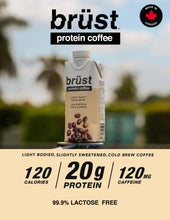 BRÜST PROTEIN COFFEE LIGHT ROAST - 12 Pack (20g Protein, 120mg Caffeine, 120 Calories) Light Bodied, Slightly Sweetened, 330mL, Brust Cold Brew Iced Coffee - AS SEEN ON DRAGON'S DEN