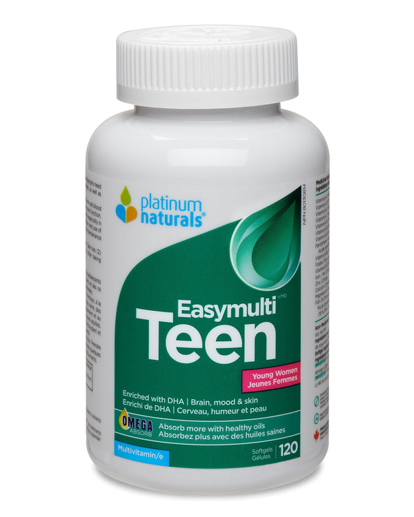 Platinum Naturals - Easymulti Teen for Young Women, 120 Softgels - Multivitamins for Teen Girls Vitamins Multivitamin Capsules - Daily Multivitamin with Iron - Brain Health and Mood Support Supplement