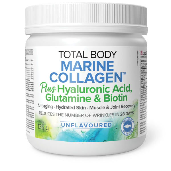 Natural Factors Total Body Marine Collagen Plus Hyaluronic Acid, Glutamine & Biotin, Unflavoured, 135g Powder, Supports Healthy Skin, Connective Tissue, Muscles and Joints, Reduces Wrinkles in 28 days