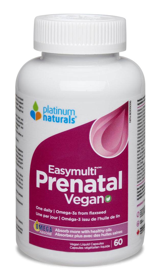 Platinum Naturals Prenatal Easymulti, 60 Vegan Liquid Capsules, Comprehensive Prenatal Support with Omega 3, Iron, Folate & Full B-Vitamin Complex for Expecting Mothers - DHA & EPA-Enriched