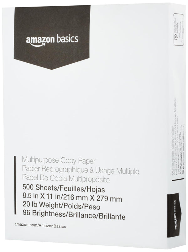 AmazonBasics Multipurpose Copy Printer Paper - 96 Bright White, 8.5 x 11 Inches, 1 Ream (500 Sheets)