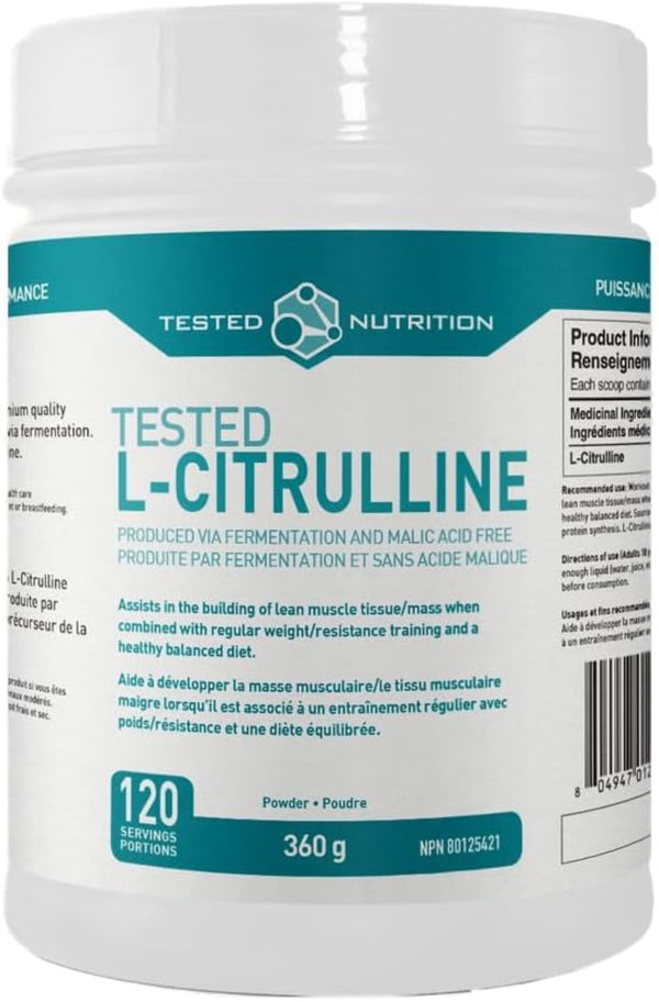 Tested Nutrition L-Citrulline Powder | 3g Pure Fermented L-Citrulline | Nitric Oxide Booster, Increased Muscle Pumps, Improved Strength, Recovery & Endurance | 120 Servings, 360G (Unflavoured)