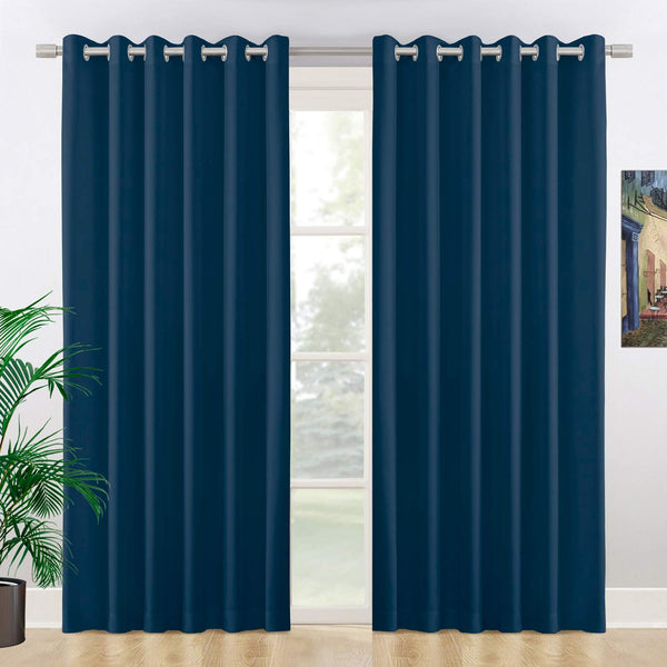 NIM TEXTILE Thermal Insulated Blackout Curtains, 180" Total Width, Room Darkening Window Panel Grommet Top Drapes - 2-Panels Set, 90" W x 84" L, Navy Blue