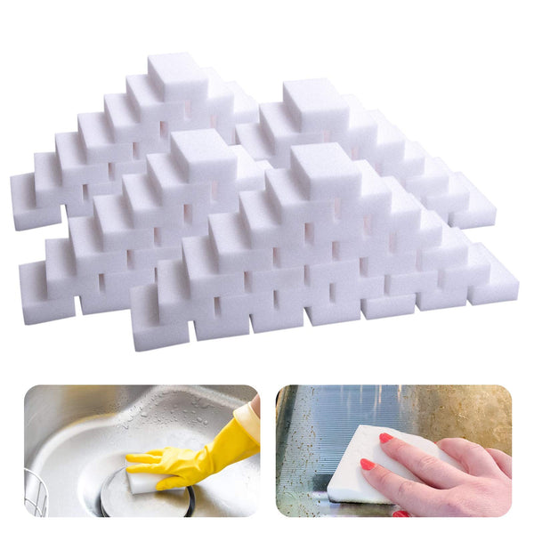 Melamine Sponge, 100Pc Magic Sponge Eraser, Melamine Foam Bulk Sponge Sheets, Bathroom Oven Shower Glass Dishes Stove Top Kitchen Sink Bathtub Wall Tile Baseboard White Shoe Cleaner, Not Easily Rip