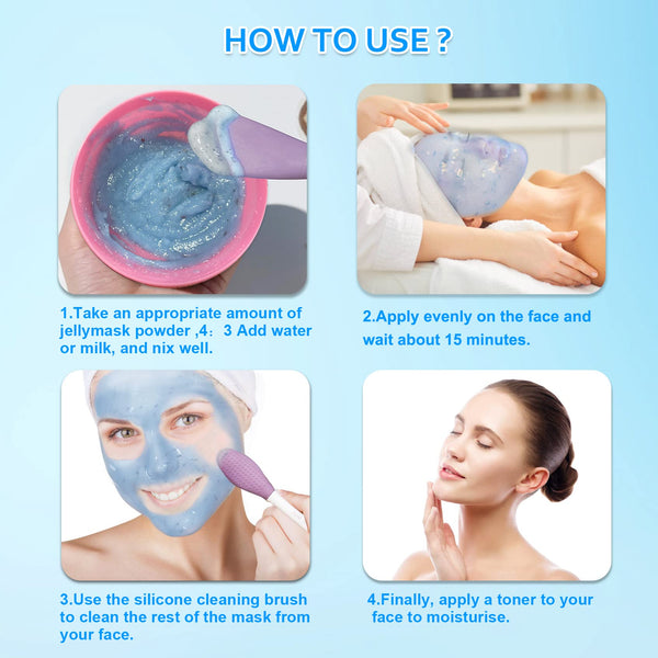 Jelly Mask Powder for Facials Care,Hyalorunic Acid Moisturizing Jelly Face Mask,Jelly Masks for Facials Professional,Hydro Jelly Mask DIY Spa Mask with Double-ended Silicone Brush,23 Fl Oz