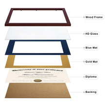 upsimples 11x14 Diploma Frame Certificate Degree Document Frame with High Definition Glass, 1 Pack 8.5 x 11 with mat for Wall and Tabletop, Mahogany blue Double Mat