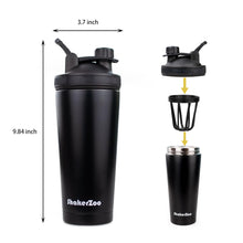 ShakerZoo-1 Pack-Protein Shaker bottles for Protein Mixes, Insulated Stainless Steel Shaker cup (Black)