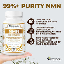 New Nutravonic NMN Ultra High Purity 500 mg per Capsule - Industry Highest 30,000 NAD +, 99% NMN - NAD+ Boost - NMN Nicotinamide Mononucleotide Supplement. Support Celluluar Health. Increase Blood NAD + Levels, Cofactor of Cellular Energy Metabolism. Main