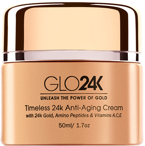 GLO24K Timeless Anti-Aging Cream with 24k Gold, Potent Peptides, and Vitamins A,C,E. For a Flawless Skin!