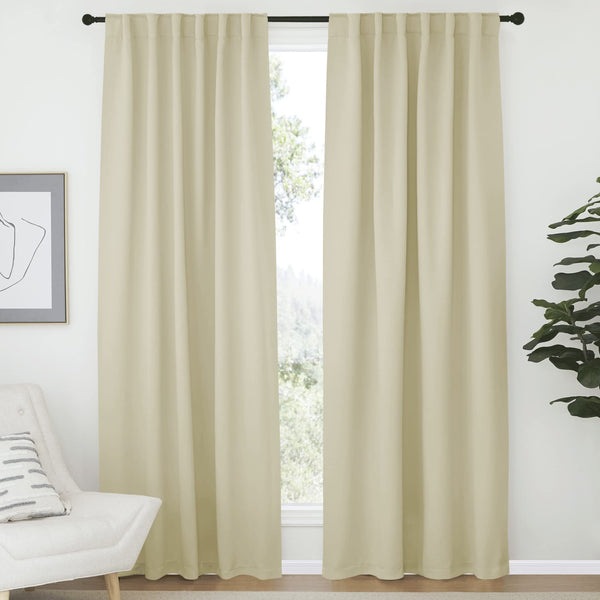 NICETOWN Living Room Room Darkening Curtains, Soft and Smooth Fabric Draperies and Panels, Privacy Energy Smart Curtains for Patio Door (Beige, 52" Wide x 84" Long, 2 PCs)