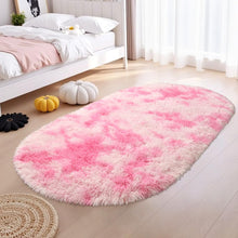 Terrug Oval Fluffy Ultra Soft Area Rugs for Bedroom Living Room, 2.6 x 5.3 Ft Plush Shaggy Kids Rug Small Throw Rugs for Dorm Boy Girl Room Bedside Nursery Mats Home Decor, Tie-Dyed Pink