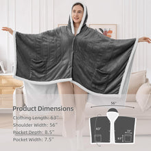 Heated Blanket Electric Throw, Wearable Heated Poncho Shawl Hoodie with Pockets and Hood, 5 Heating Levels & 3-Hour Auto-Off, Ultra-Soft Flannel and Sherpa for Cozy Warmth, 56 x 63 Inches, Grey