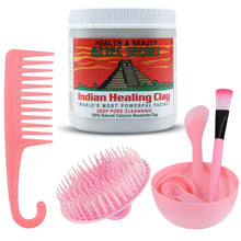 Face masks skincare Hair mask Aztec Clay Mask Bundle with Aztec Secret Indian Healing Clay with Bentonite Clay 1 lb. UNIBEAUTIES pink tool kit with face mask mixing bowl set, Shower Comb and Shower Massage Brush and Carrying Case