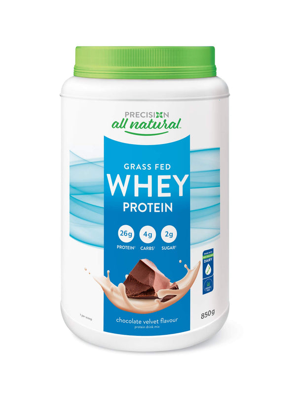 Precision All Natural Whey Protein Powder - Chocolate Velvet Protein Flavour, 850 g | Hormone-free and gluten-fee, Brown