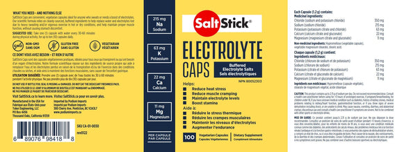 Saltstick Electrolyte Caps, Buffered Electrolyte Salts, 100 Capsules