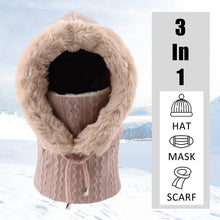 Zsedurt Winter Balaclava Hats for Women Ski Warm Thick Fluff Beanie Adult Neck Face Cover Cap (Beige)