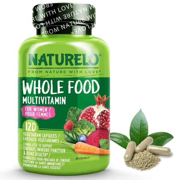 NATURELO Whole Food Multivitamin for Women - Natural Vitamins, Minerals, Raw Organic Extracts - Best Supplement for Energy and Heart Health - Vegan - Non GMO - 120 Capsules