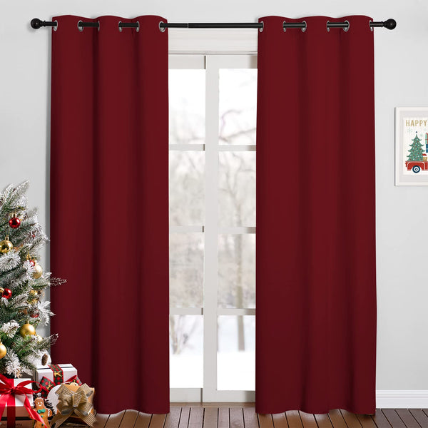 NICETOWN Home Decorations Thermal Insulated Solid Grommet Top Blackout Living Room Curtains/Drapes for Christmas & Thanksgiving Gift (1 Pair, 42 x 84 inches, Burgundy Red)