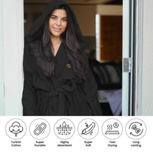 Luxury Turkish Hooded Non-pilling Bathrobe for Women - Soft Terry Cloth Robe for Ultimate Comfort and Style - Crescentt (Black Hooded - XS/S)