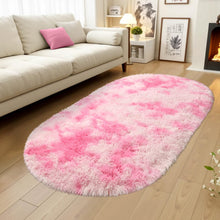 Terrug Oval Fluffy Ultra Soft Area Rugs for Bedroom Living Room, 2.6 x 5.3 Ft Plush Shaggy Kids Rug Small Throw Rugs for Dorm Boy Girl Room Bedside Nursery Mats Home Decor, Tie-Dyed Pink