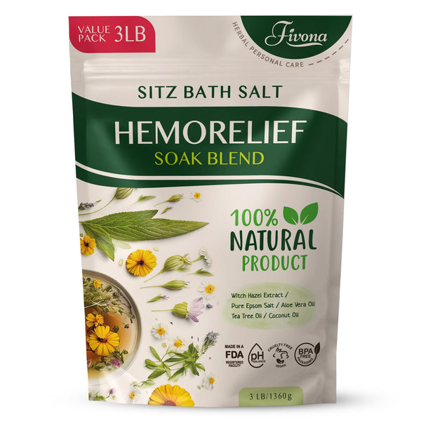 Sitz Bath Salts for Hemorrhoids Treatment Natural Epsom Salt Soak with Essentials Oils for Fissure, Postpartum Care and Bartholin Cyst Treatment by Fivona- 1 Pack - 3 lb oz