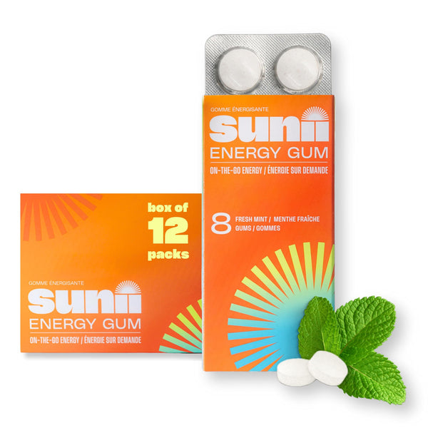 Sunii Energy Gum, NEW Quick Boost Energy & Focus Gum, 50mg Caffeine Gum (96pcs), Vitamins B6 & B12, Taurine, Vegan, No Sugar, Zero Calorie Gum, Fresh Mint Taste, Faster than Energy Chews, Gels & Pills