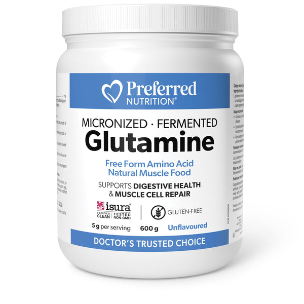 Preferred Nutrition Micronized Glutamine Powder, 600 g, Easy Absorption, 5 g per serving, Supports Digestive, Immune Health and Muscle Tissue Repair after Exercise, Proudly Canadian