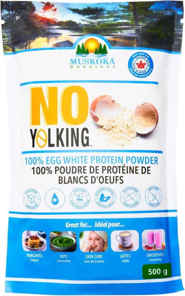 No Yolking Egg White Protein Powder by Muskoka Mornings (500g) | 25.5g of Protein per 30g Serving | Gluten, Dairy & Sugar Free, Low-Carb | Keto, Paleo & Diabetic-friendly, Vegetarian | Unflavoured