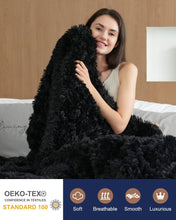 Pawque Faux Fur Throw Blankets 50x60 Inches, Soft Fuzzy Sherpa Blankets for Sofa, Couch and Bed, Plush Fluffy Fleece Blankets, Long Hair Blanket, Black