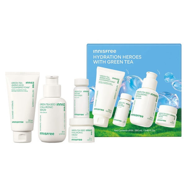 innisfree Hydration Heroes with Green Tea, Routine Kit with Korean Skincare Serum, Cleanser, Toner, and Cream