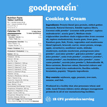 Good Protein Vegan Plant-based Protein Powder 100% Natural, Non-GMO, Dairy-free, Gluten-free, Soy-free, No Added Sugar and Nothing Artificial. Cookies & Cream All-in-One Shake 440 grams