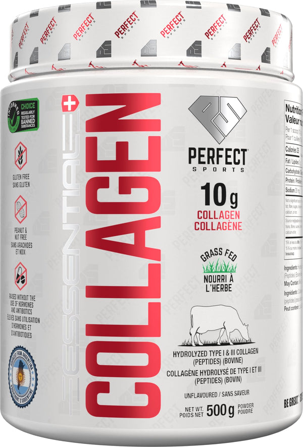 PERFECT SPORTS - Collagen Peptides Grass-Fed For Healthy Hair, Skin, Nails, Joints - Type I & III Hydrolyzed Collagen Peptides – Non-GMO - Unflavoured, 500g, 50 servings