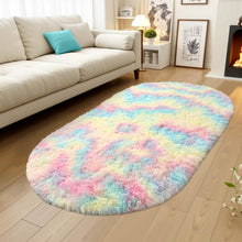 Terrug Oval Fluffy Ultra Soft Area Rugs for Bedroom Living Room, 2.6 x 5.3 Ft Plush Shaggy Kids Rug Small Throw Rugs for Dorm Boy Girl Room Bedside Nursery Mats Home Decor, Rainbow