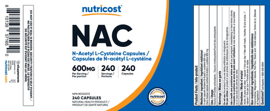 Nutricost NAC (N-Acetyl L-Cysteine) Supplement (600mg, 240 Capsules) - Non-GMO, Gluten Free