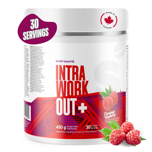 Shop Sante Intra Workout Plus - EAA + BCAA Powder - 30 Servings, Essential Amino Acids, Drink Supplements for Hydration, Endurance & Muscle Recovery - 8g EAAs, Electrolytes - Raspberry