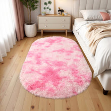 Terrug Oval Fluffy Ultra Soft Area Rugs for Bedroom Living Room, 2.6 x 5.3 Ft Plush Shaggy Kids Rug Small Throw Rugs for Dorm Boy Girl Room Bedside Nursery Mats Home Decor, Tie-Dyed Pink