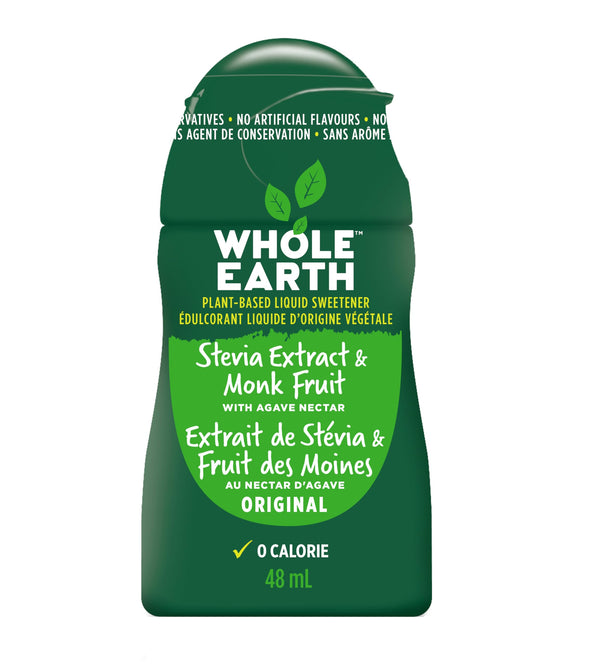 Whole Earth Liquid Sweetener, Stevia and Monk Fruit, 48 millilitres (Pack of 12), Packaging may vary