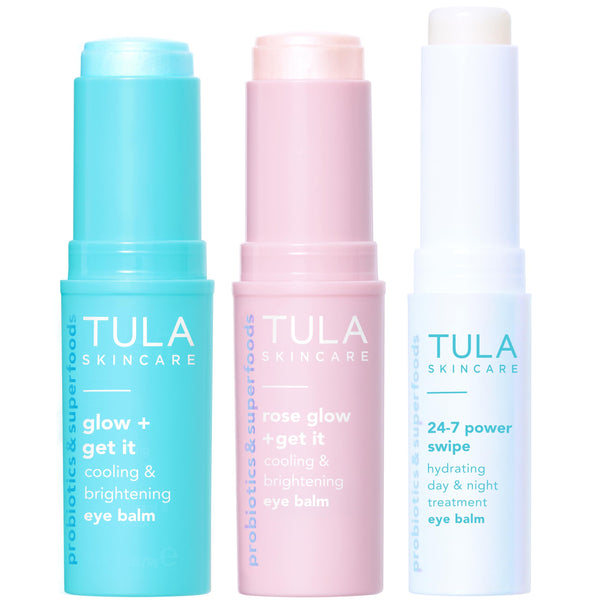 TULA Skin Care Eye Balm Extravaganza - Dark Circle Under Eye Treatment, Instantly Hydrate and Brighten Undereye Area & Leave the Ultimate Glow, 3-Piece Kit