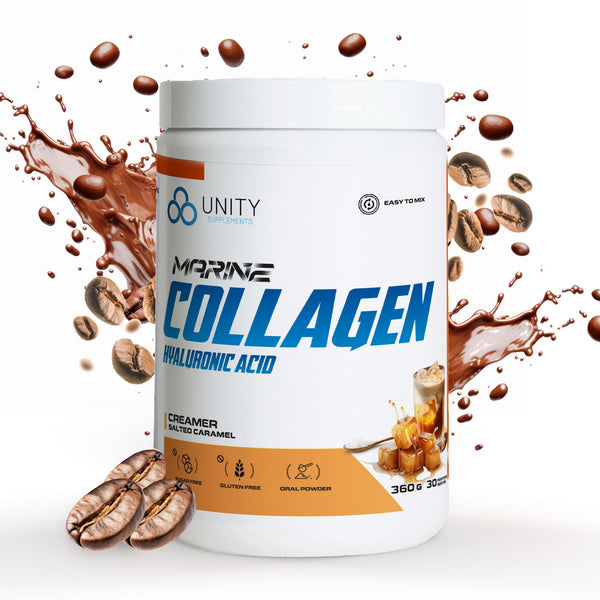 Unity Supplements Marine Collagen Powder with Hyaluronic Acid - Salted Caramel Flavored Coffee Sweetener - 360g, 30 Servings - 10g Marine Collagen per Serving - Promotes Skin, Nail, Hair & Joint Health