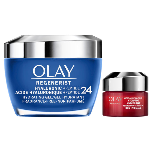 Olay Regenerist Hyaluronic Acid + Peptide24 Gel Face Moisturizer, Fragrance-Free, 50 mL + Olay Regenerist Micro-Sculpting Cream Travel Size, 15 mL