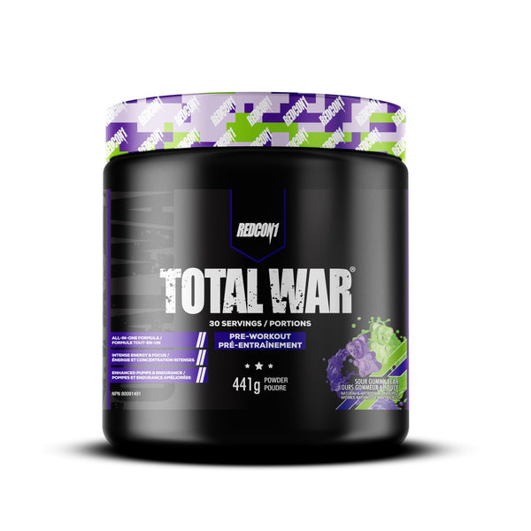 REDCON1 Total War Pre Workout Powder, Sour Gummy Bear - Beta Alanine + Citrulline Malate Vegan & Keto Friendly Preworkout for Men & Women with 250mg of Caffeine - Fast Acting HMB (30 Servings)